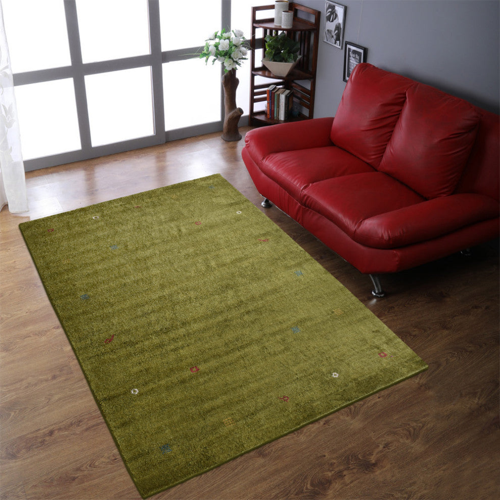 Hand Knotted Loom Silk Mix Area Rugs Contemporary Light Green