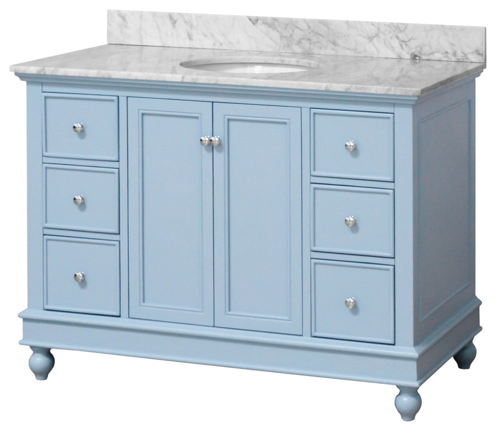 Bella 48" Bathroom Vanity, Powder Blue, Carrara Marble