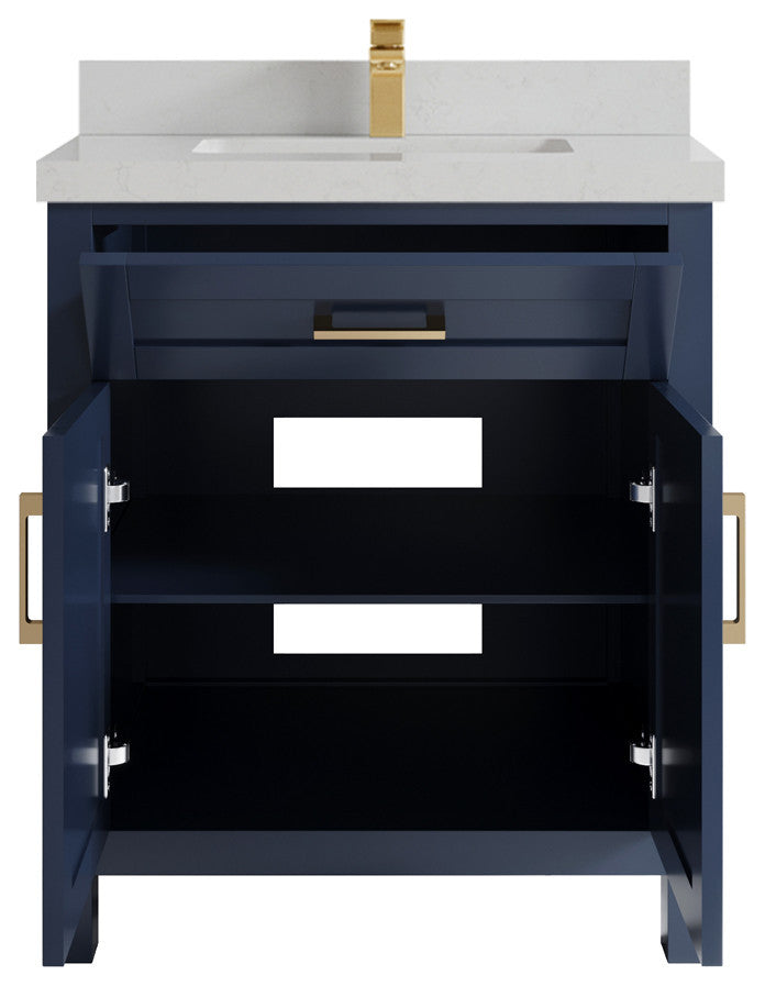 Cambridge 30 Single Sink Bath Vanity in Hale Navy Blue 2" Carrara Quartz