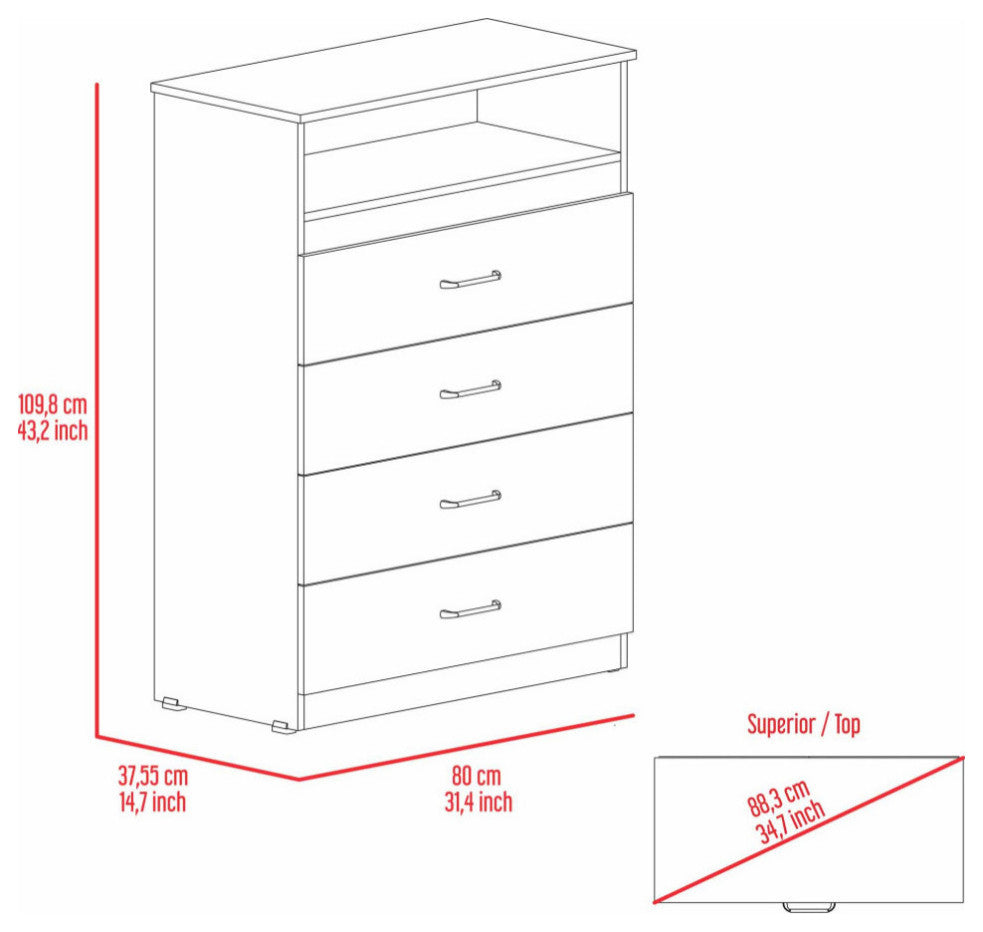 Athens, Dresser, With 4 Drawers, White