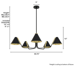 Hunter Grove Isle 5-Light Chandelier Light Fixture, Matte Black/Modern Brass