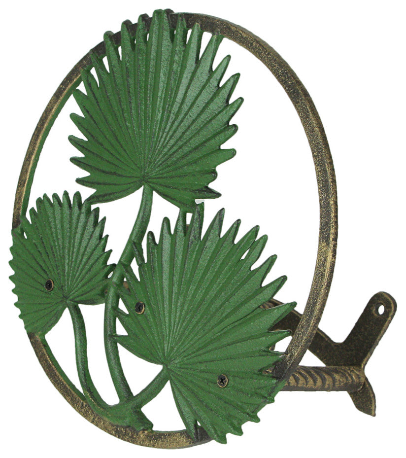 Green Palm Frond Hanging Cast Iron Decorative Wall Mounted Garden Hose Holder