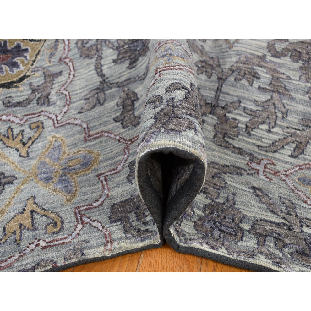 Silver Gray, THE MAHARAJA Design, Silk With Wool Hand Knotted Rug, 9'0"x12'0"