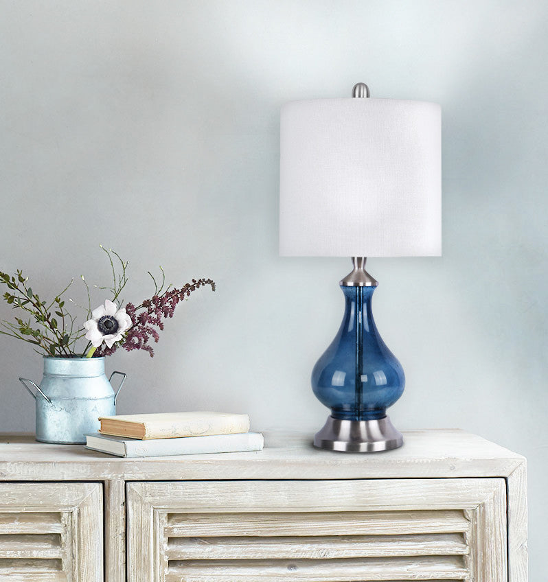 22" Sapphire Blue Seeded Glass Accent Lamp