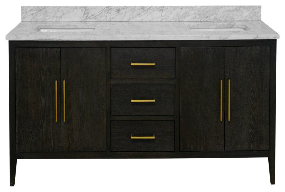 Parisian 72" Bathroom Vanity, Dark Oak, Carrara Marble