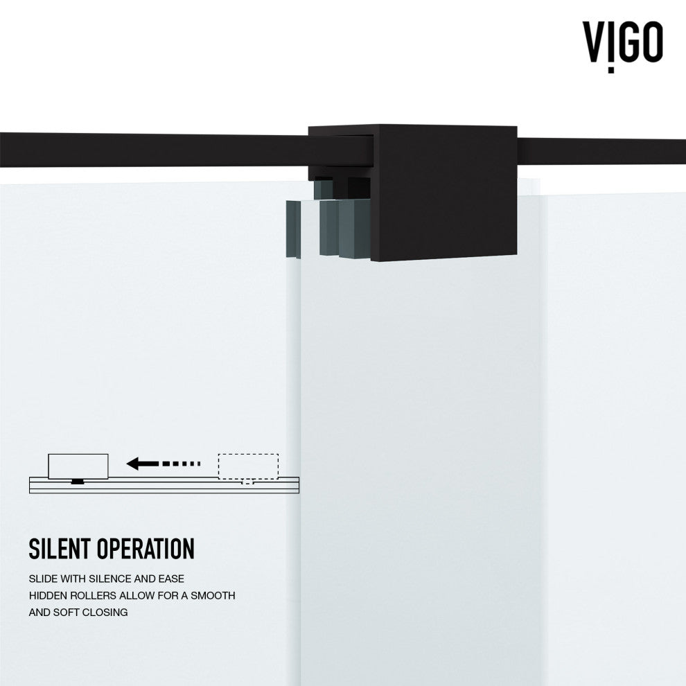 VIGO Ryland 58" to 60" W x 73" H Frameless Track Sliding Shower Door, Matte Black, Clear Glass