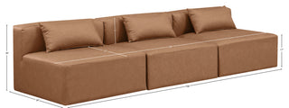 Cube Upholstered Modular Sofa, Brown, 3-Piece: 3 Armless Chair, Vegan Leather