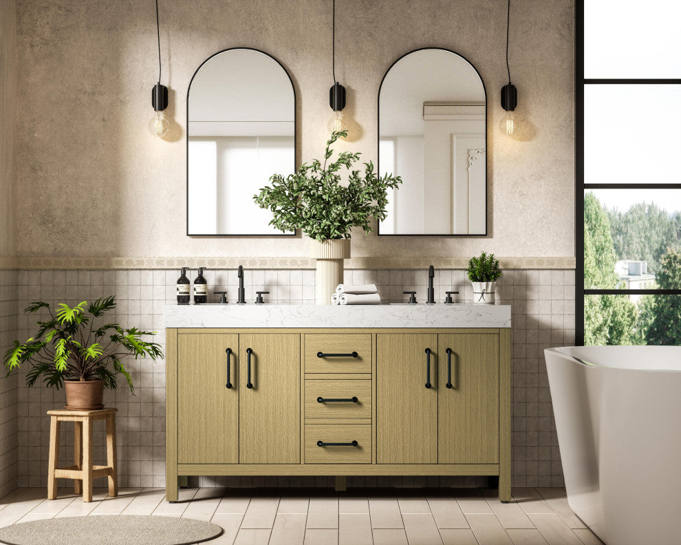 Home Living 60" Double Bathroom Vanity, Honey Brown
