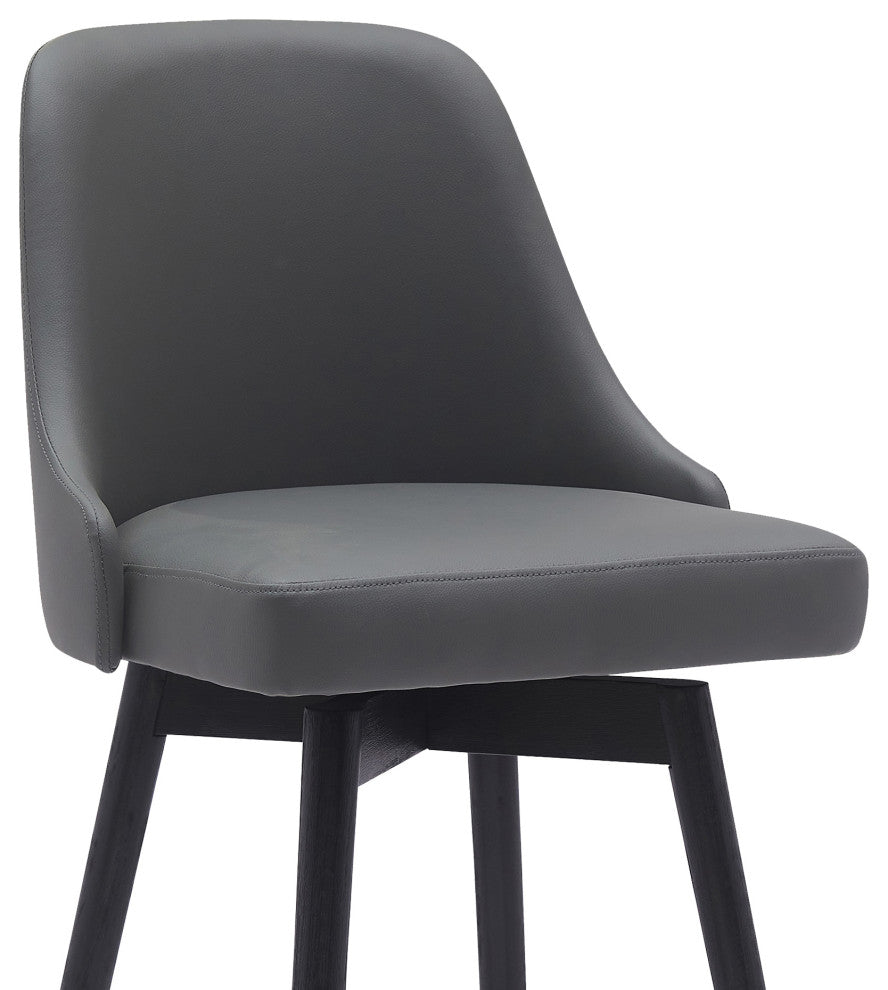 Sicily 26" Swivel Black Wood Counter Stool, Gray Faux Leather, 30