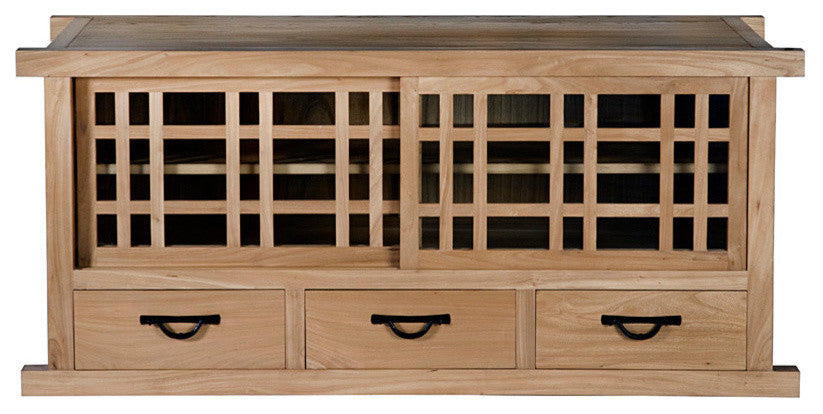Tansu Long TV Stand, Natural Walnut