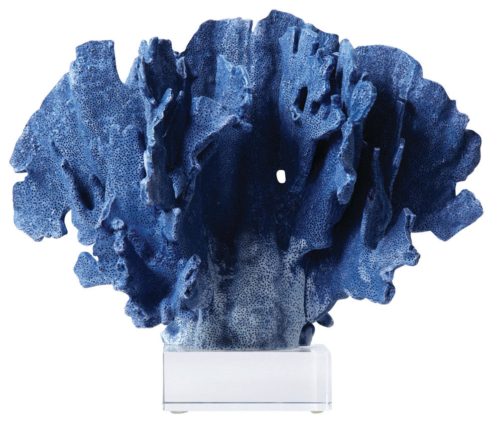 Two's Company Coral Sculpture on Glass Base, Blue