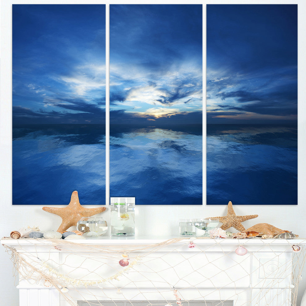 "Blue Waters and Blue Sky Sunset" Metal Wall Art, 3 Panels, 36"x28"