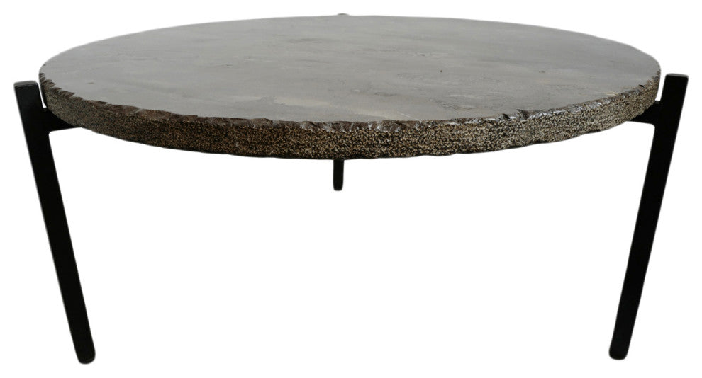 Round Stone and Iron Coffee Table