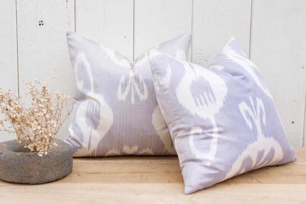 Pair of Lavender & White Ikat Silk Pillows