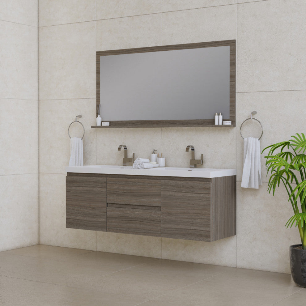Paterno 60" Double Wall Mounted Bathroom Vanity, Gray