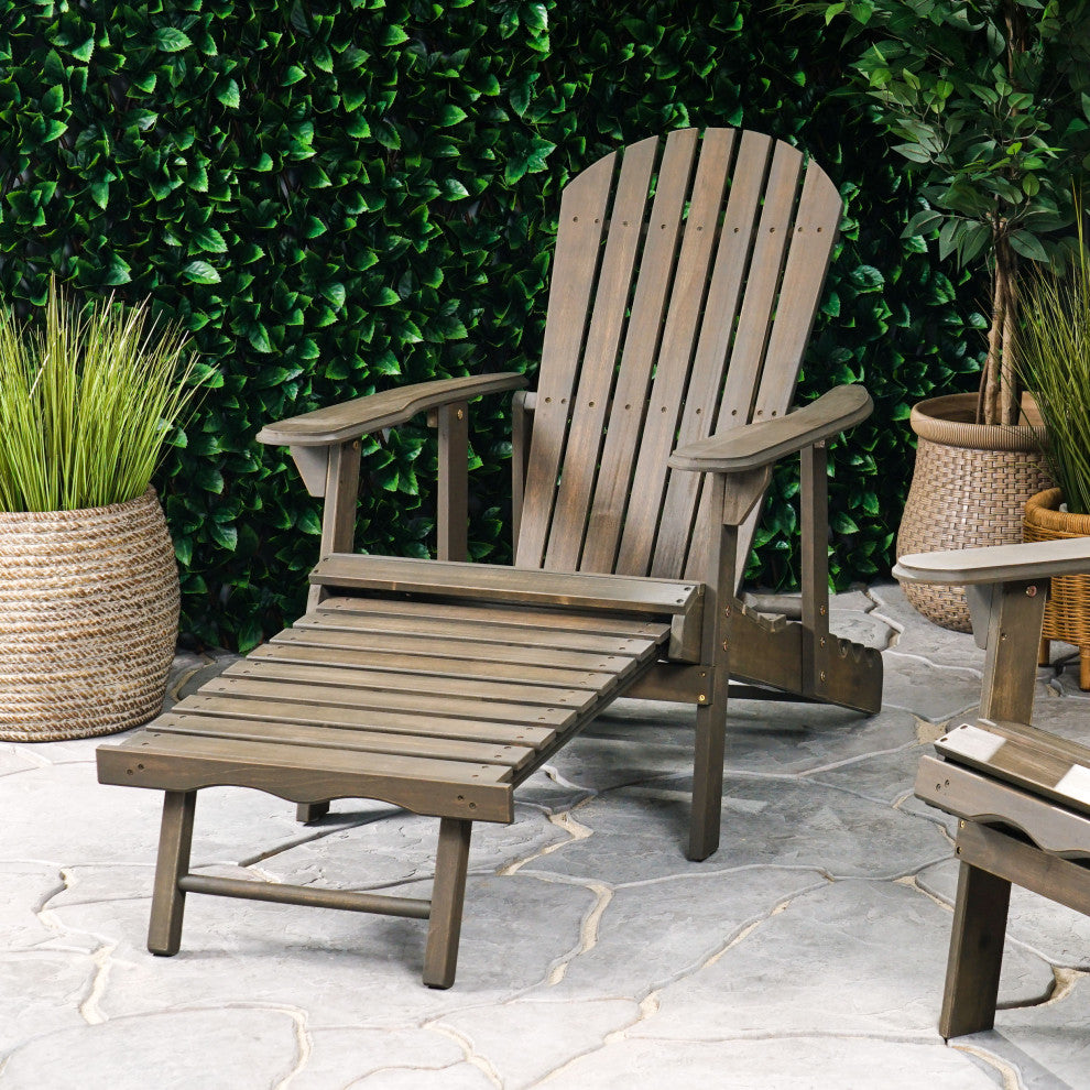 GDF Studio Katherine Outdoor Reclining Wood Adirondack Chairs, Set of 2, Gray