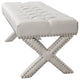 Diana Linen Button Tufted Silver Nailhead Trim X-Leg Bench, Cream White