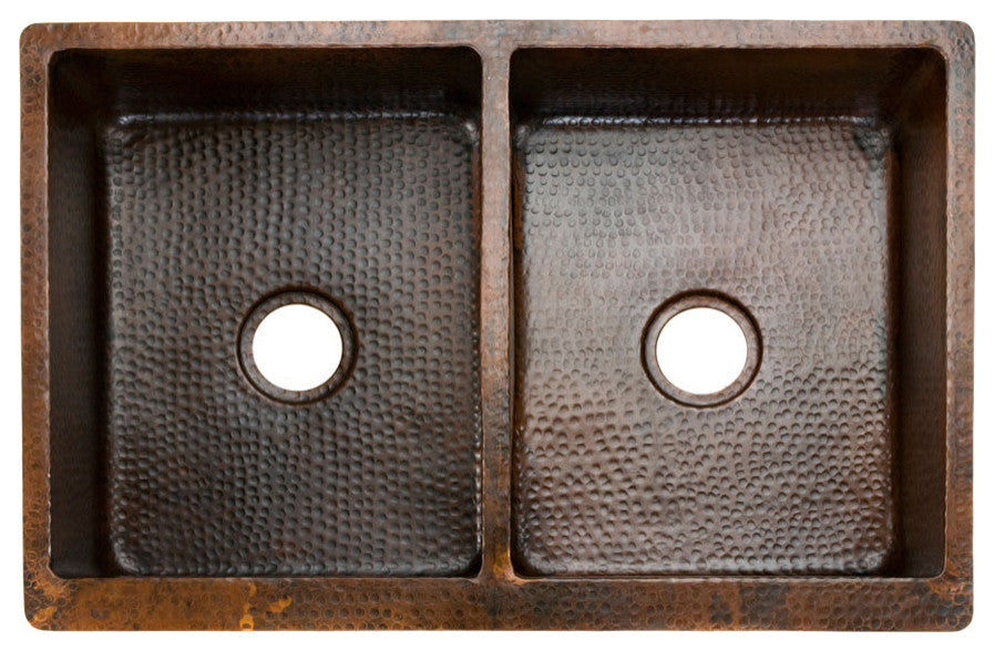 KA50DB33229 33'' Copper Kitchen Apron Double Basin Sink