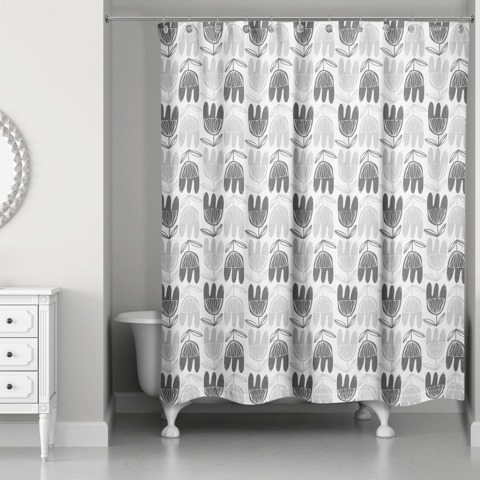 Mid Mod Gray Florals 71x74 Shower Curtain
