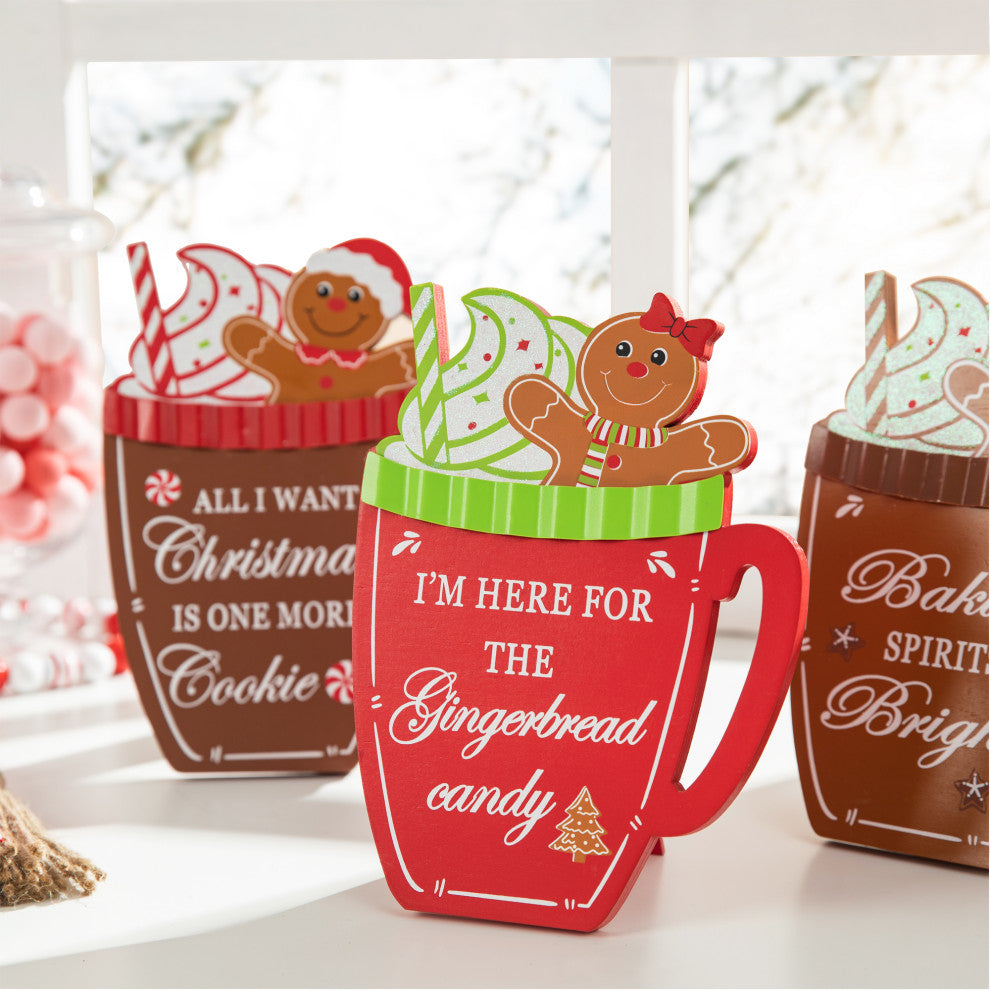 Christmas Gingerbread Man Mug Table Decor, 3-Piece Set