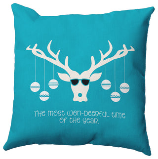 Cool Christmas Deer Accent Pillow, Turquoise, 20"x20"