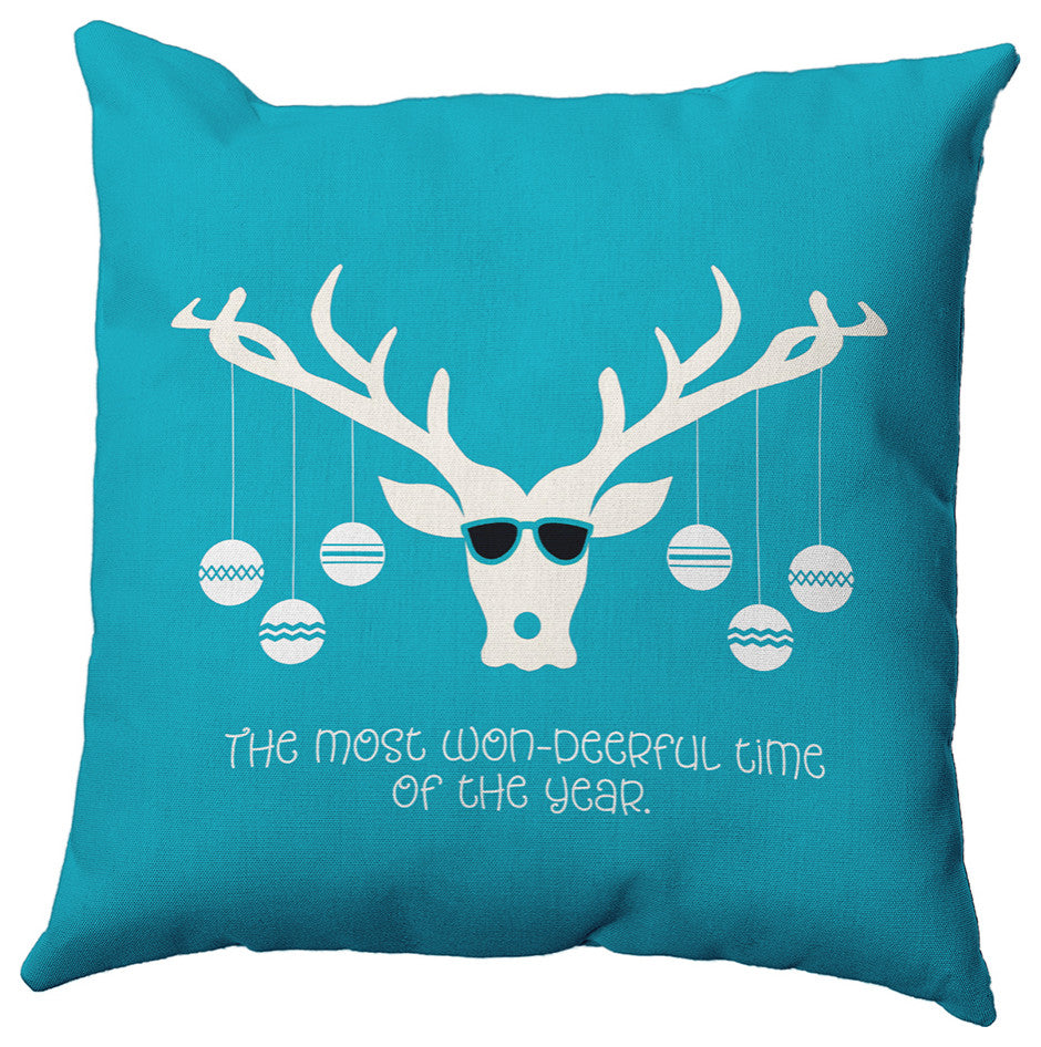 Cool Christmas Deer Accent Pillow, Turquoise, 20"x20"