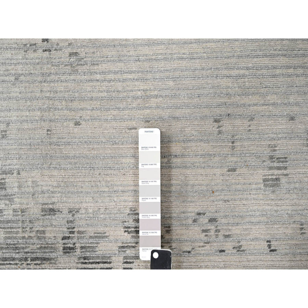 Shadow White Weaved Hand Knotted Undyed Wool Nepali Oriental Rug, 8'11"x11'11"