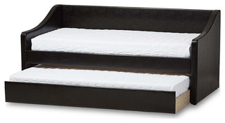 Abby Fabric Upholstered Daybed With Trundle Bed, Black