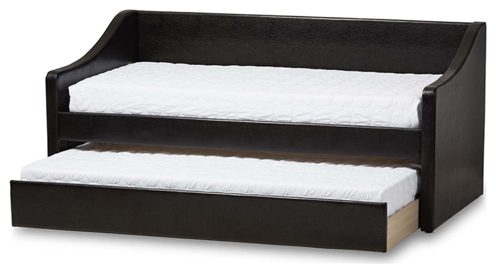 Abby Fabric Upholstered Daybed With Trundle Bed, Black