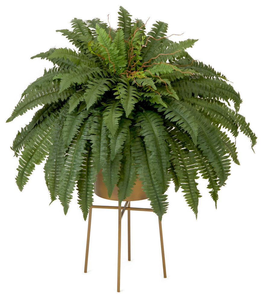 32in. Artificial Boston Fern Plant with Metal Planter with Stand DIY KIT