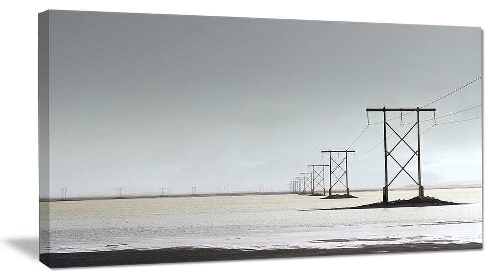 Electricity Pylons over Lagoon, Landscape Canvas Art Print, 40x20