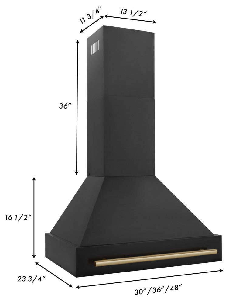 ZLINE 30" Black Stainless Range Hood with Champagne Bronze (BS655-30-CB)