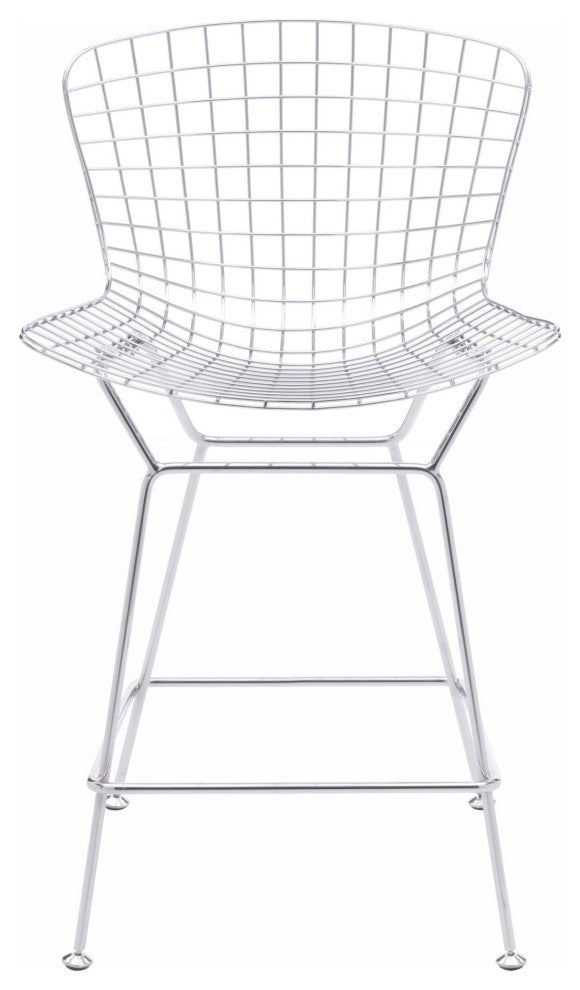 Counter Stool Chair, Set of 2, Steel Metal, Chrome, Mid Century Cafe Bistro