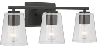 Vertex Collection Three-Light Matte Black Clear Glass Contemporary Bath Light