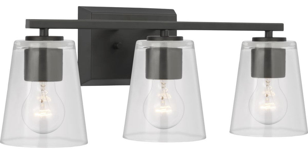Vertex Collection Three-Light Matte Black Clear Glass Contemporary Bath Light