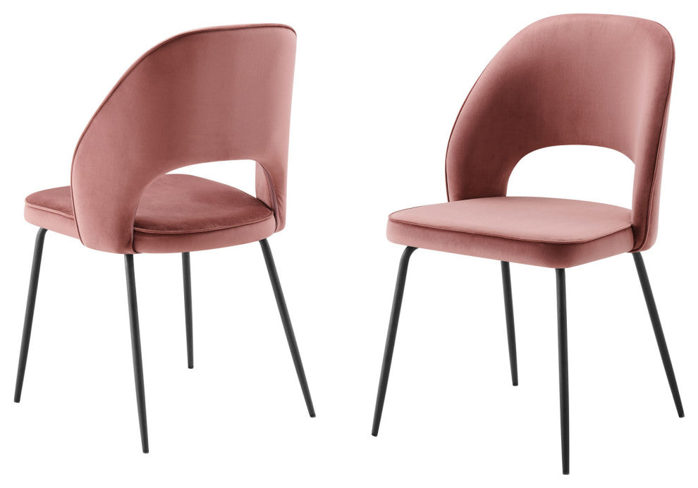 Dining Chair, Set of 2, Black Pink, Velvet, Modern, Cafe Bistro Hospitality