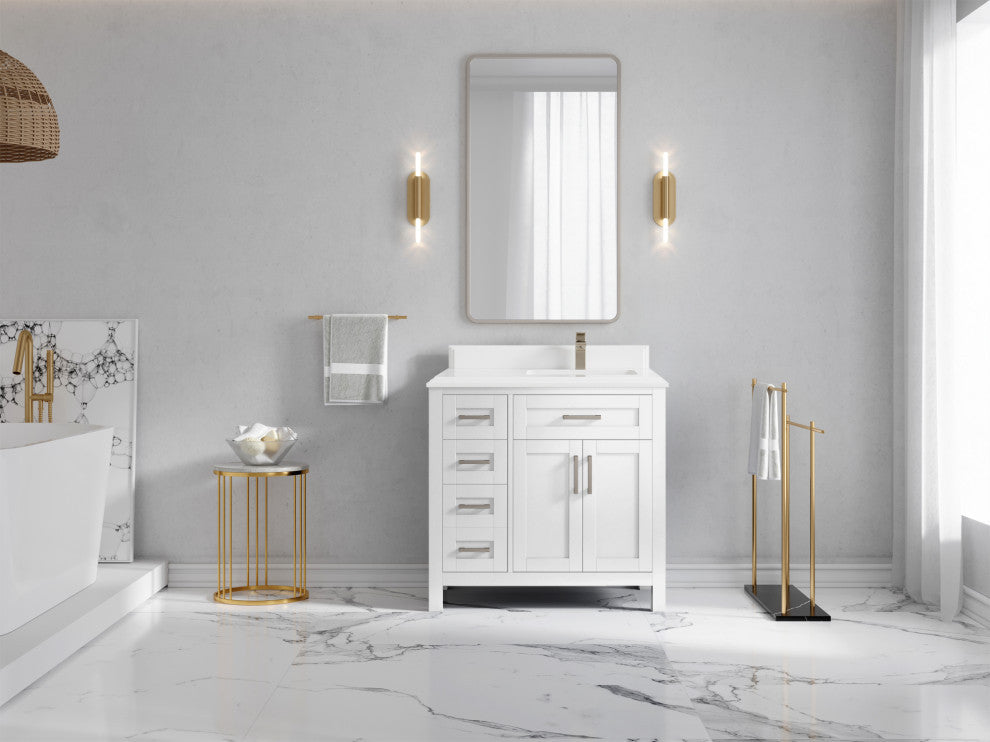 Cambridge 36 Right Offset Bath Vanity in White 1.5" Empira Quartz