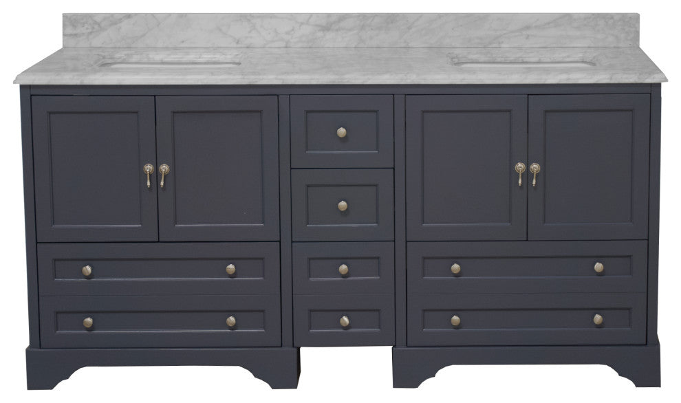 Madison 72" Double Bathroom Vanity, Marine Gray, Carrara Marble