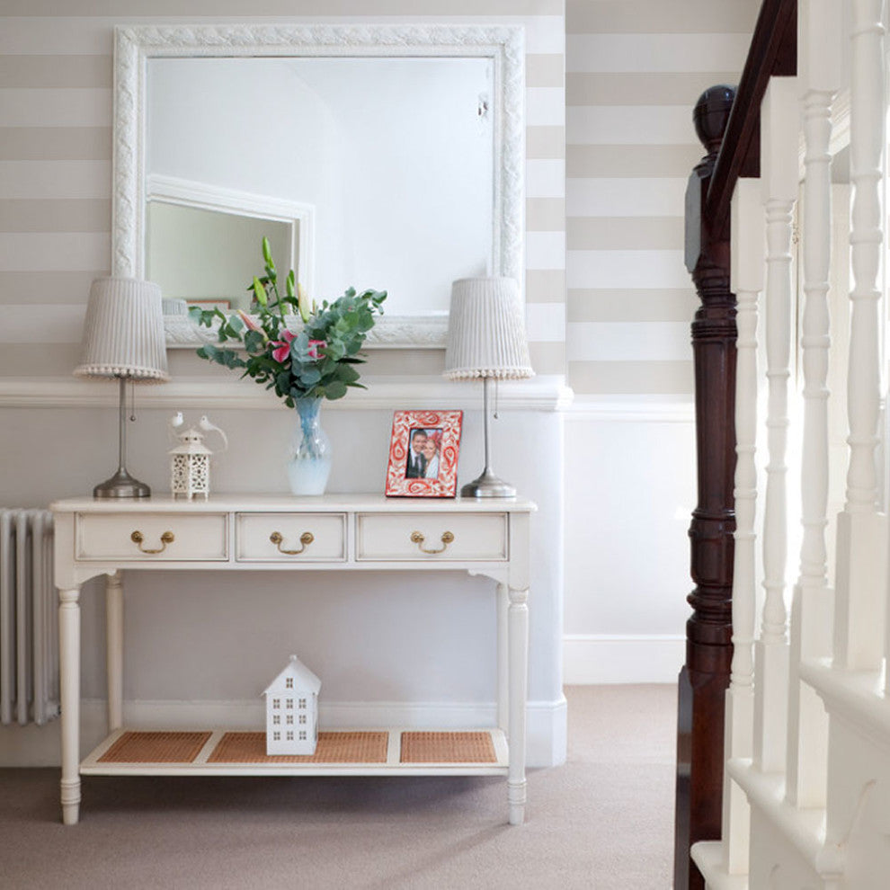 Horizontal Stripe Peel and Stick Vinyl Wallpaper, Beige, 24"w X 60"h