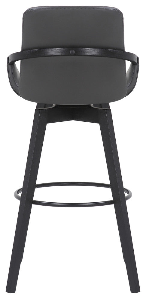 Baylor Swivel Wood Stool, Faux Leather, Gray/Black, 30" Bar Height