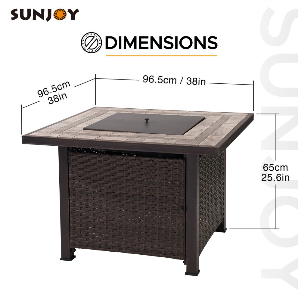 Sunjoy 38" Outdoor Patio Brown Square All-Weather Wicker Fire Pit Table