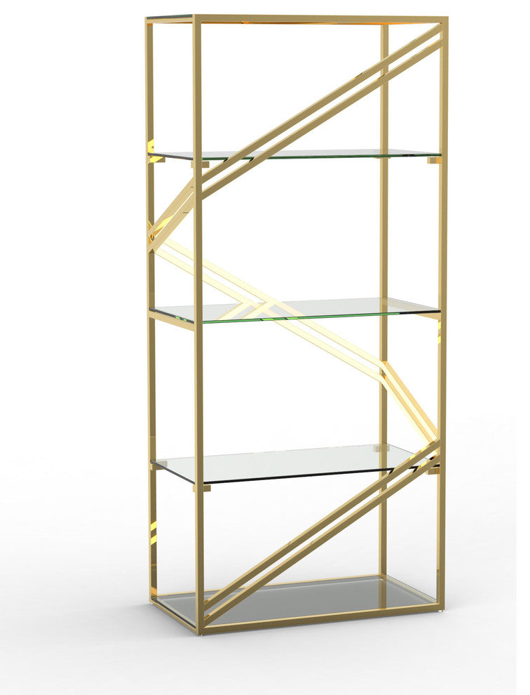 Gold Stainless Steel Frame Geometric LED Light Shelf