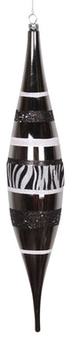 Diva Safari Zebra Print and Stripes Christmas Drop Ornament, Black and White