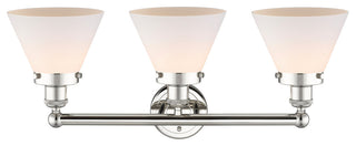 Edison Large Cone 3-Light 26" Vanity Light, Polished Nickel, Matte White Shade