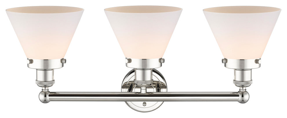 Edison Large Cone 3-Light 26" Vanity Light, Polished Nickel, Matte White Shade