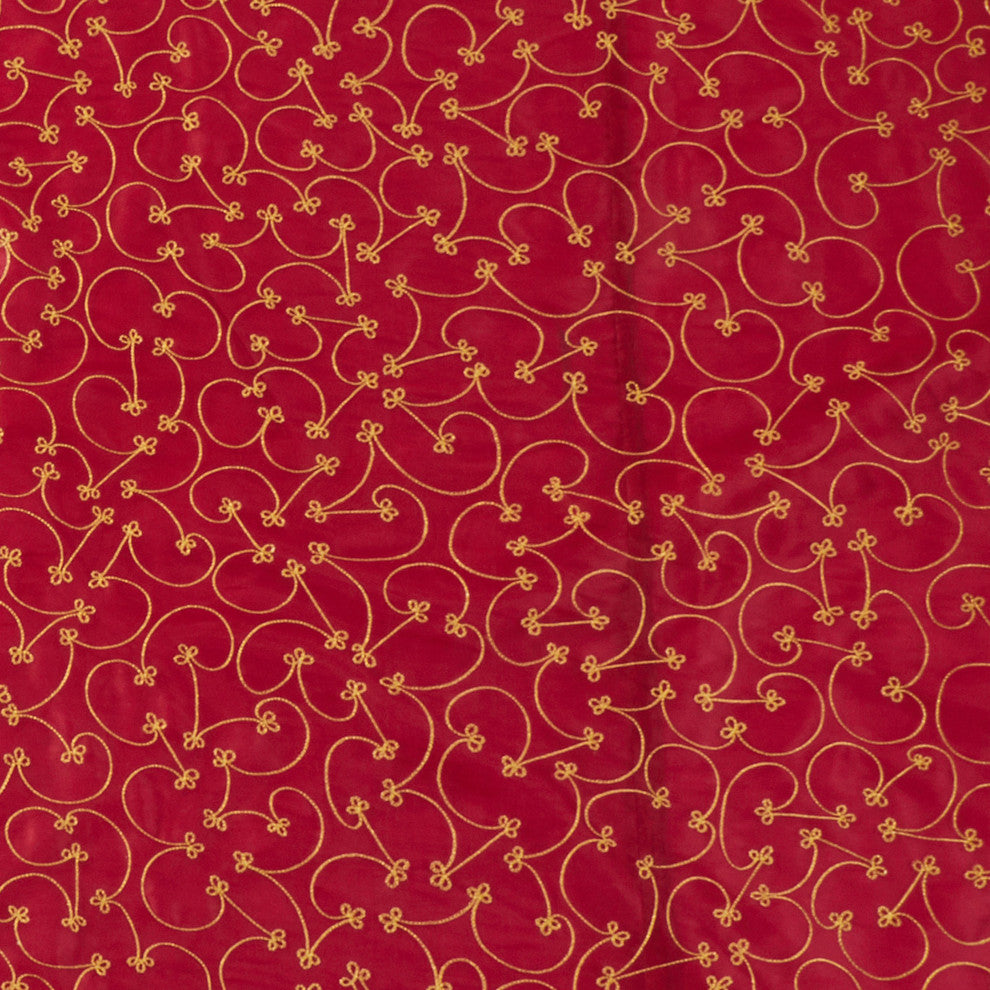 Christmas Tree Skirt With Ari Embroidered Design, 52"x52", Burgundy