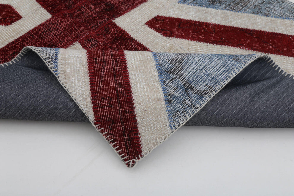 Rug N Carpet - Hand-knotted Turkish 4' 0'' x 6' 0'' Flag Patchwork Rug