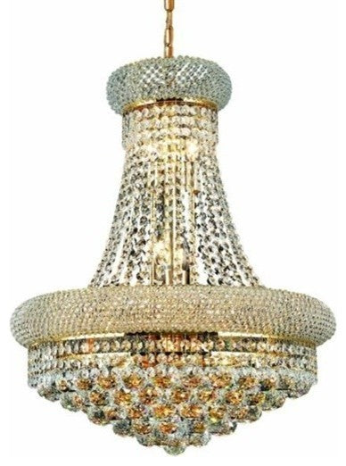 Elegant Primo Dining Room Light, Gold Finish With Royal Cut Crystal