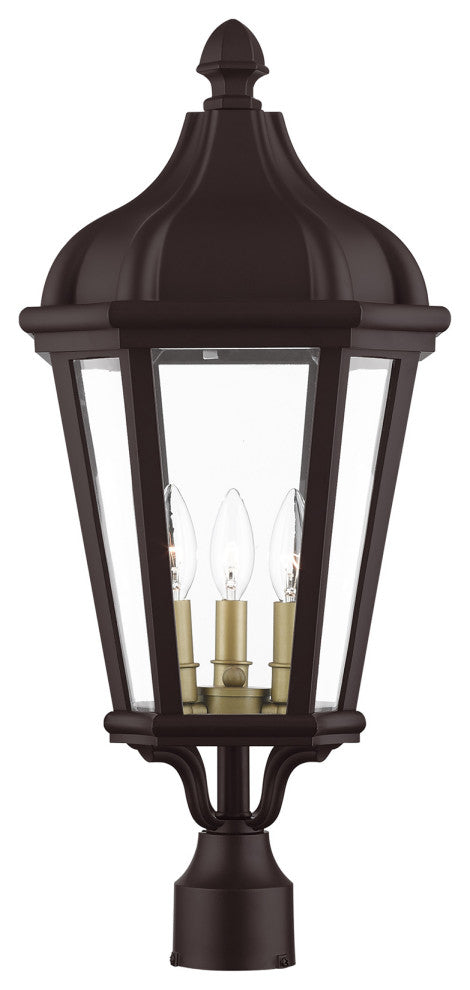 Livex Morgan 3 Light Bronze, Antique Gold Cluster Large Outdoor Post Top Lantern