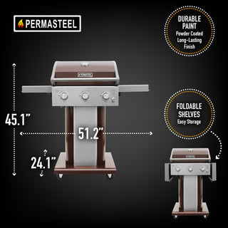 Permasteel 3 Burner Propane Gas Grill with Folding Side Shelves, Copper